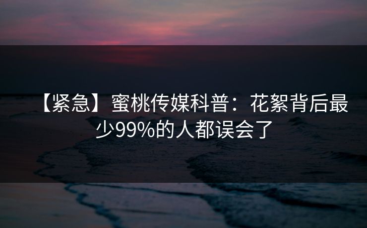 【紧急】蜜桃传媒科普：花絮背后最少99%的人都误会了