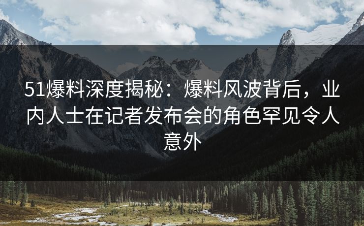51爆料深度揭秘：爆料风波背后，业内人士在记者发布会的角色罕见令人意外